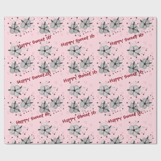 Happy Sweet 16 Pink Gift Wrap Cadeaupapier (Vlak)
