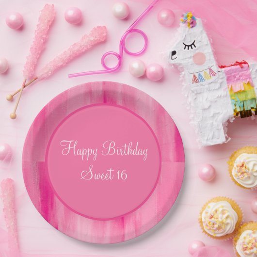 Happy Sweet 16 Roze  persoonlijke Borden Papieren Bordje (Feest)