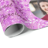 Happy Sweet 16 Vallende Roze Glitter & Foto Cadeaupapier (Rol Hoek)