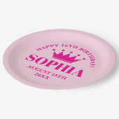 Happy Sweet 16e Verjaardag roze prinses kroon Papieren Bordje (Gekanteld)