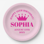 Happy Sweet 16e Verjaardag roze prinses kroon Papieren Bordje (Voorkant)