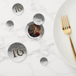 Happy Sweet 16th Birthday Falling Black Glitter Confetti