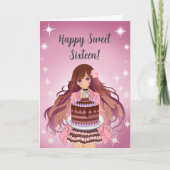 Happy Sweet Sixteen Teenager Girl with Cake Kaart (Voorkant)