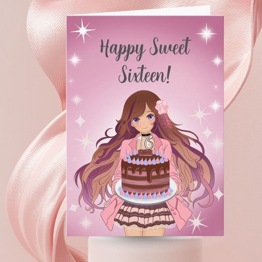 Happy Sweet Sixteen Teenager Girl with Cake Kaart