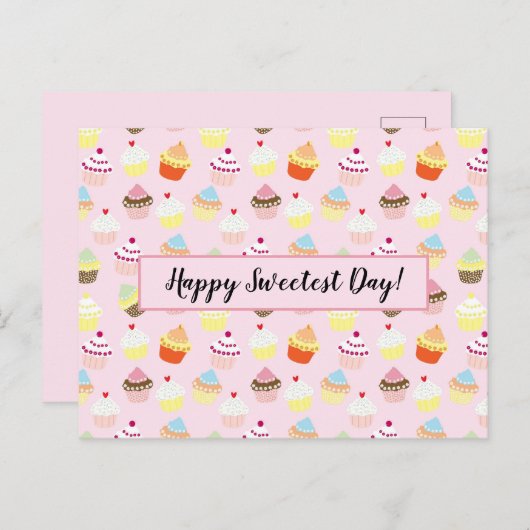 Happy Sweetest Day Cute Cupcake Pattern Briefkaart (Voorkant / Achterkant)