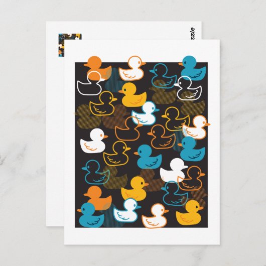 Happy Swimming a Paddling of Ducks Pattern Postcar Briefkaart (Voorkant / Achterkant)