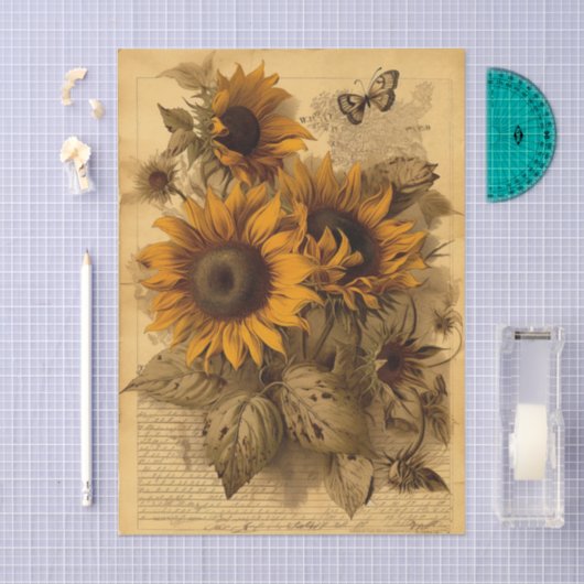 Happy Swirling Sunflowers, Butterflies and Script Tissuepapier (Craft)