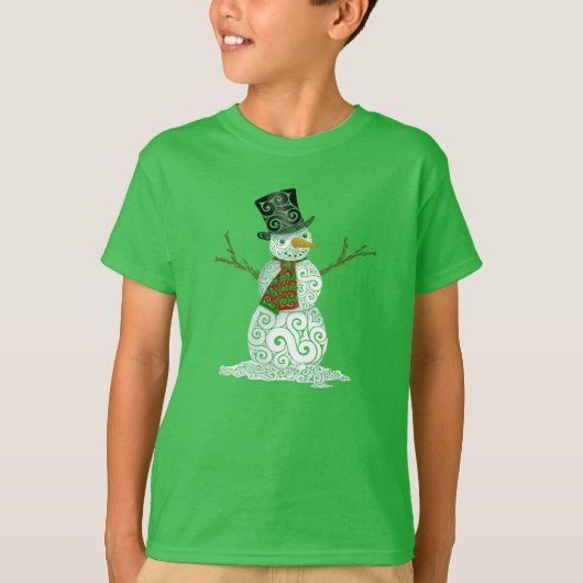 Happy Swirly Snowman T-shirt (Voorkant)