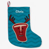 Happy T-Bone Steak Reindeerrode neus Kerstmis Kleine Kerstsok (Voorkant)
