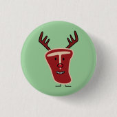 Happy T-Bone Steak Reindeerrode neus Kerstmis Ronde Button 3,2 Cm (Voorkant)