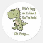 Happy T-Rex Ronde Sticker (Voorkant)