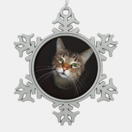 Happy Tabby Wiskers Tin Sneeuwvlok Ornament