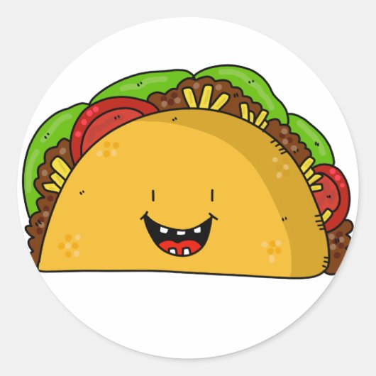 Happy Taco glimlachende cartoon schattig Ronde Sticker (Voorkant)
