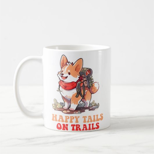 Happy Tails On Trails Funny Dog Trailing Camping L Koffiemok (Links)