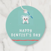 Happy tandarts dag witte tekst blauwgroen bedankjes labels (Voorkant)