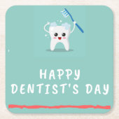 Happy tandarts dag witte tekst blauwgroen kartonnen onderzetters (Voorkant)