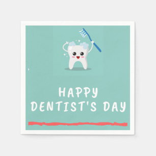 Happy tandarts dag witte tekst blauwgroen servet