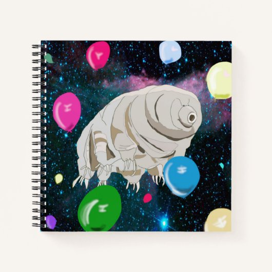 Happy Tardigrade die door Ruimte en ballonnen drij Notitieboek (Voorkant)