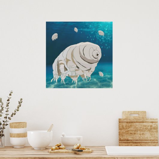 Happy Tardigrade drijft onder water Poster (Keuken)
