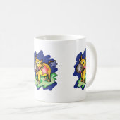 Happy Taurus Blue met Red Star Cartoon Koffiemok (Voorkant rechts)