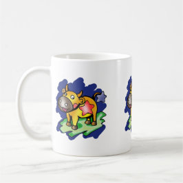 Happy Taurus Blue met Red Star Cartoon Koffiemok