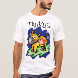 Happy Taurus Blue met Red Star Cartoon T-shirt