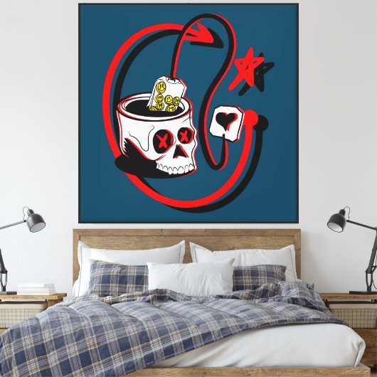 Happy Tea schedel Canvas Afdruk (Insitu (Slaapkamer))