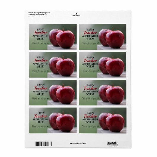 Happy Teacher Appreciation Week Cadeaulabels Etiket (Full Sheet)