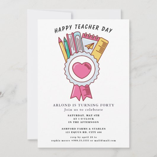Happy Teacher Day Verjaardag Uitnodiging (Voorkant)