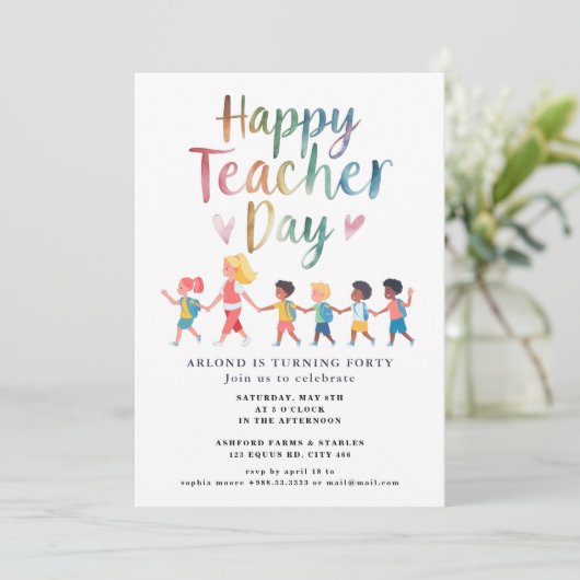 Happy Teacher Day Verjaardag Uitnodiging (Staand voorkant)