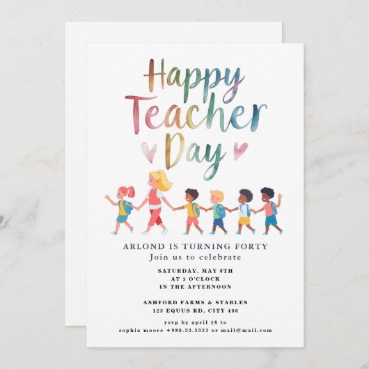 Happy Teacher Day Verjaardag Uitnodiging (Voorkant / Achterkant)