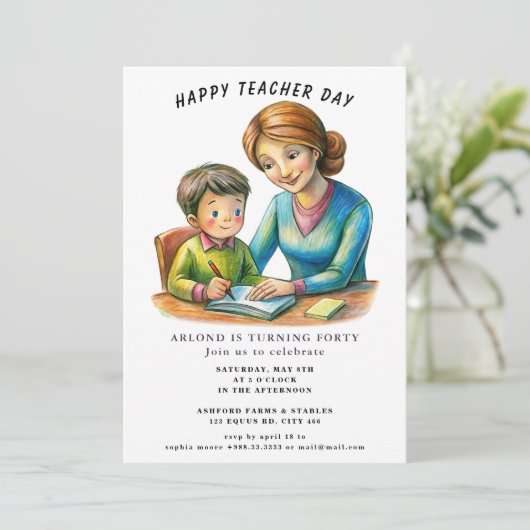 Happy Teacher Day Verjaardag Uitnodiging (Staand voorkant)
