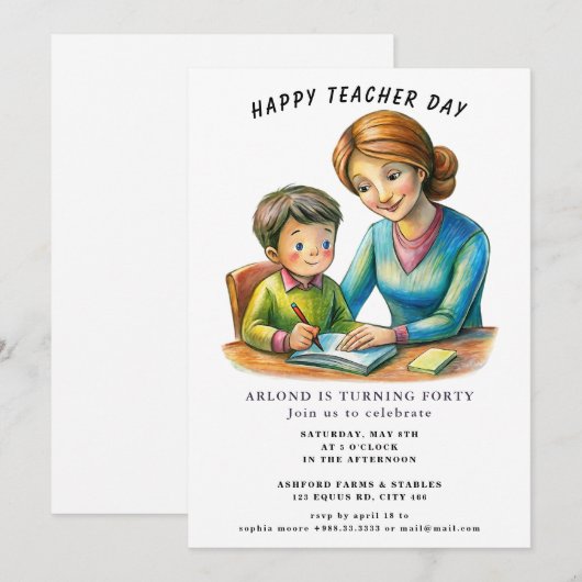 Happy Teacher Day Verjaardag Uitnodiging (Voorkant / Achterkant)