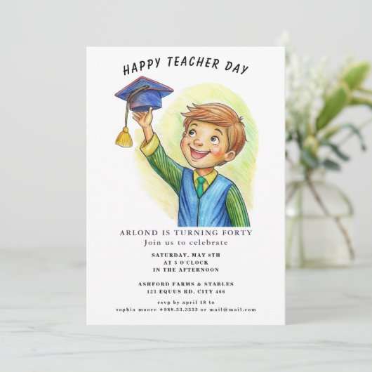 Happy Teacher Day Verjaardag Uitnodiging (Staand voorkant)