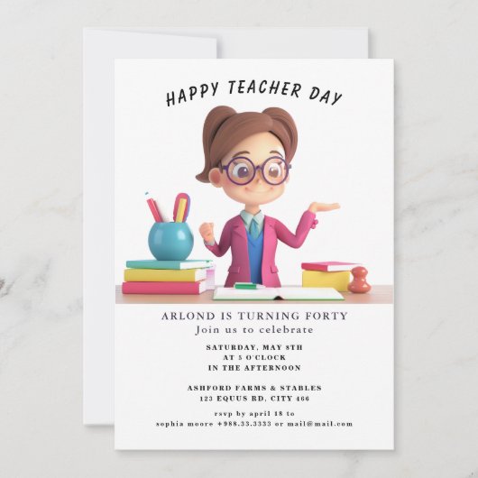 Happy Teacher Day Verjaardag Uitnodiging (Voorkant)