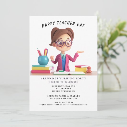 Happy Teacher Day Verjaardag Uitnodiging (Staand voorkant)