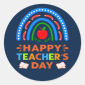 Happy Teachers Day Rainbow & Apple Ronde Sticker (Voorkant)
