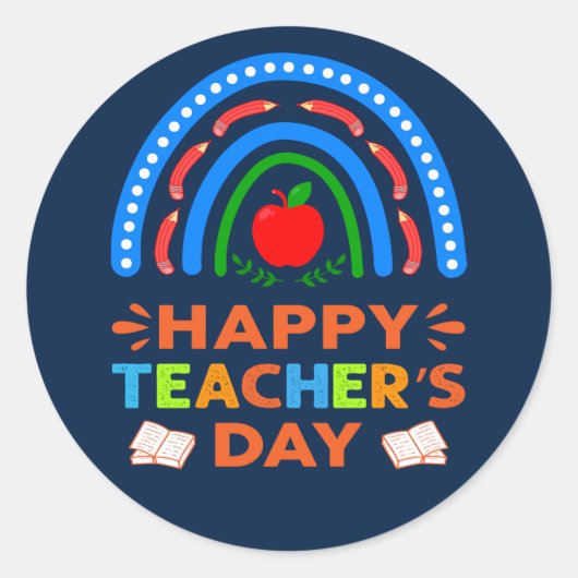 Happy Teachers Day Rainbow & Apple Ronde Sticker (Voorkant)