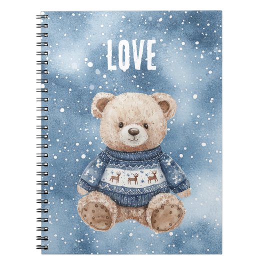 Happy Teddy Bear Blue Sweater Love Notitieboek (Voorkant)