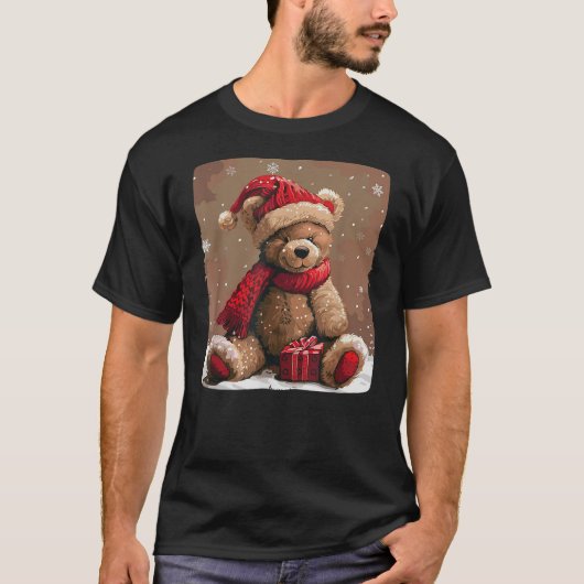 Happy Teddy Bear with Shawl and Christmas Hat Cost T-shirt (Voorkant)