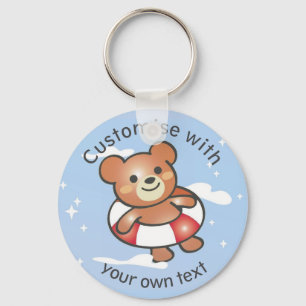 Happy Teddy Summer Holiday Pool Float Custom Sleutelhanger