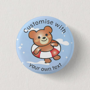 Happy Teddy Summer Holiday Pool Float Custom Text Ronde Button 3,2 Cm