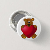 Happy teddybeer met hart cartoon ronde button 3,2 cm (Voorkant /achterkant)