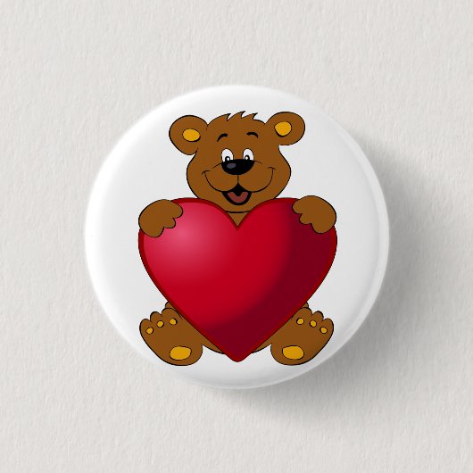 Happy teddybeer met hart cartoon ronde button 3,2 cm (Voorkant)