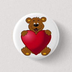 Happy teddybeer met hart cartoon ronde button 3,2 cm