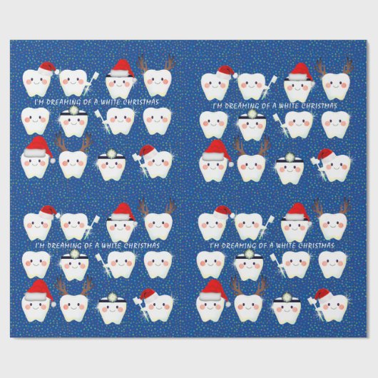 Happy Teeth and Snow Blue Kerstmis Cadeaupapier (Vlak)
