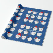 Happy Teeth and Snow Blue Kerstmis Cadeaupapier (Uitgerold)