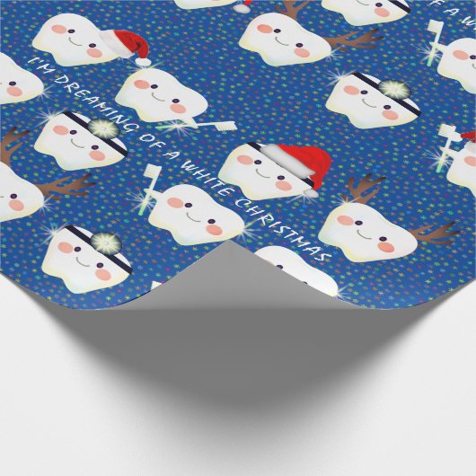 Happy Teeth and Snow Blue Kerstmis Cadeaupapier (Hoek)