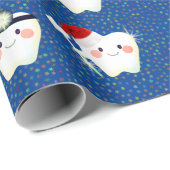 Happy Teeth and Snow Blue Kerstmis Cadeaupapier (Rol Hoek)