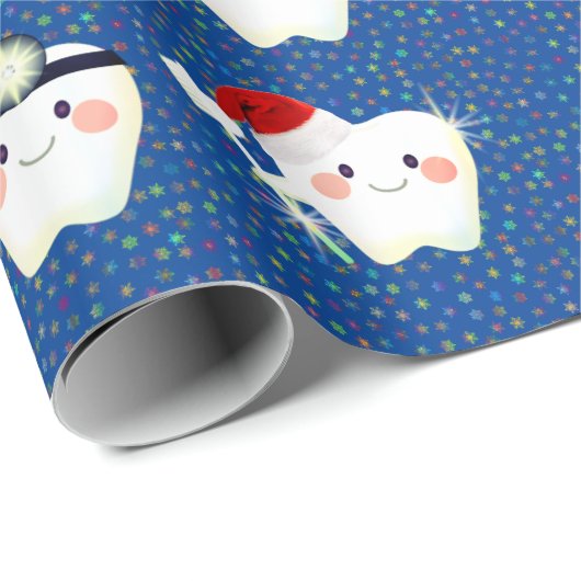 Happy Teeth and Snow Blue Kerstmis Cadeaupapier (Rol Hoek)